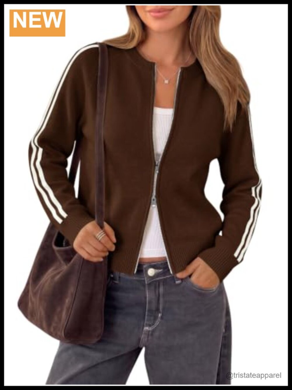 Women's Zip Up Cardigan Long Sleeve Crew Neck Soft Knit Sweater Jacket